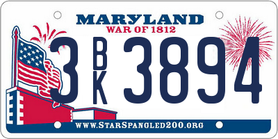 MD license plate 3BK3894