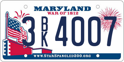 MD license plate 3BK4007