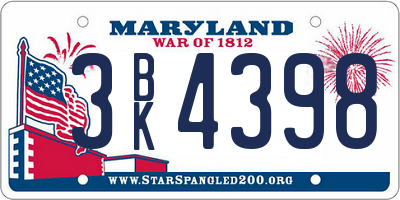MD license plate 3BK4398