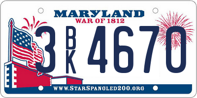 MD license plate 3BK4670