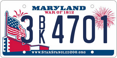 MD license plate 3BK4701