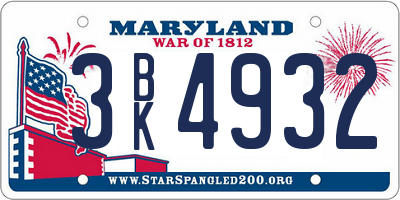 MD license plate 3BK4932