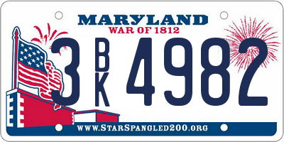 MD license plate 3BK4982