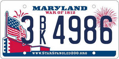 MD license plate 3BK4986