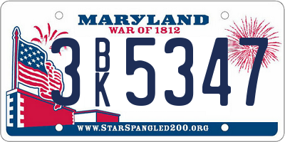 MD license plate 3BK5347