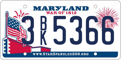 MD license plate 3BK5366