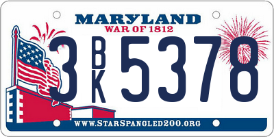 MD license plate 3BK5378