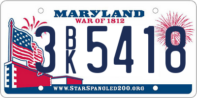 MD license plate 3BK5418