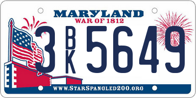 MD license plate 3BK5649