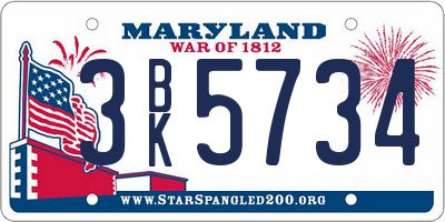 MD license plate 3BK5734
