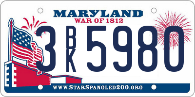 MD license plate 3BK5980
