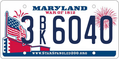 MD license plate 3BK6040