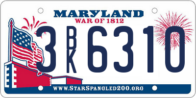 MD license plate 3BK6310