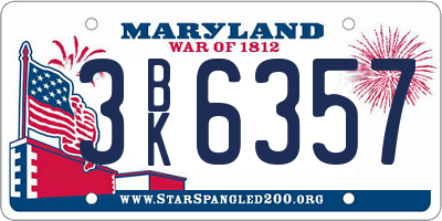 MD license plate 3BK6357