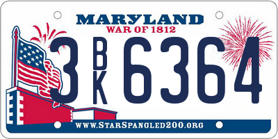 MD license plate 3BK6364