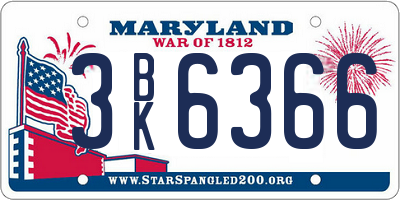 MD license plate 3BK6366