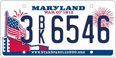 MD license plate 3BK6546