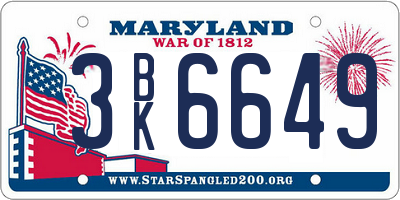 MD license plate 3BK6649
