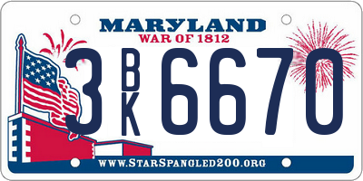 MD license plate 3BK6670