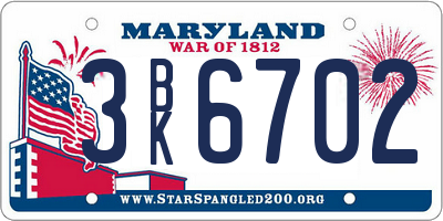 MD license plate 3BK6702
