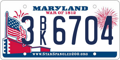 MD license plate 3BK6704