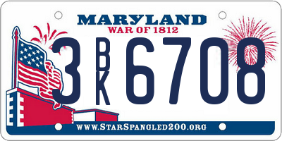 MD license plate 3BK6708