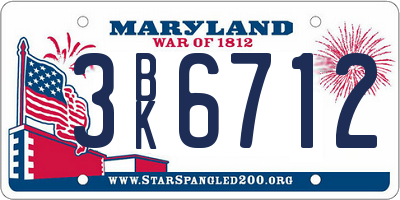 MD license plate 3BK6712