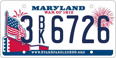 MD license plate 3BK6726