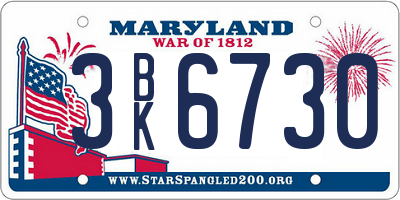 MD license plate 3BK6730