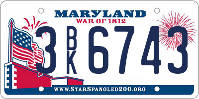 MD license plate 3BK6743