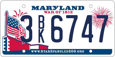 MD license plate 3BK6747