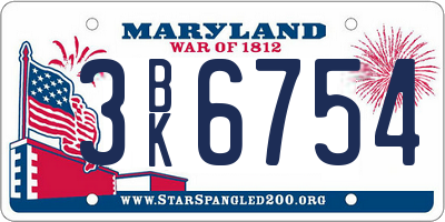 MD license plate 3BK6754