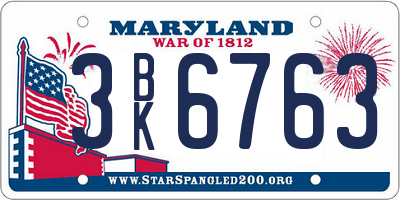 MD license plate 3BK6763