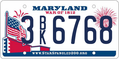 MD license plate 3BK6768