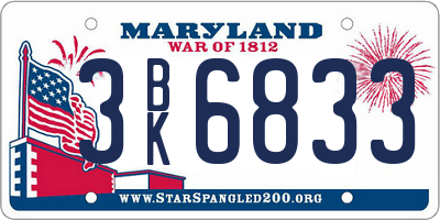 MD license plate 3BK6833