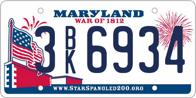 MD license plate 3BK6934