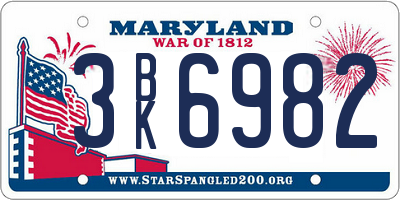 MD license plate 3BK6982