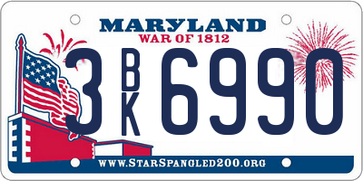 MD license plate 3BK6990