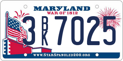 MD license plate 3BK7025