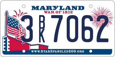 MD license plate 3BK7062