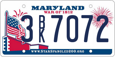 MD license plate 3BK7072