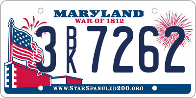 MD license plate 3BK7262