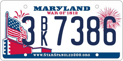 MD license plate 3BK7386