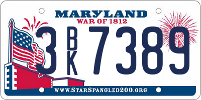MD license plate 3BK7389