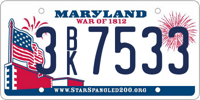 MD license plate 3BK7533