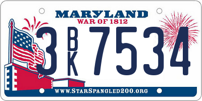 MD license plate 3BK7534