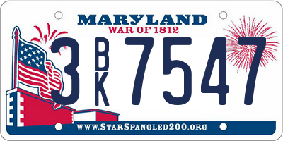 MD license plate 3BK7547