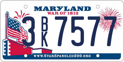 MD license plate 3BK7577
