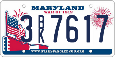 MD license plate 3BK7617