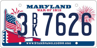 MD license plate 3BK7626